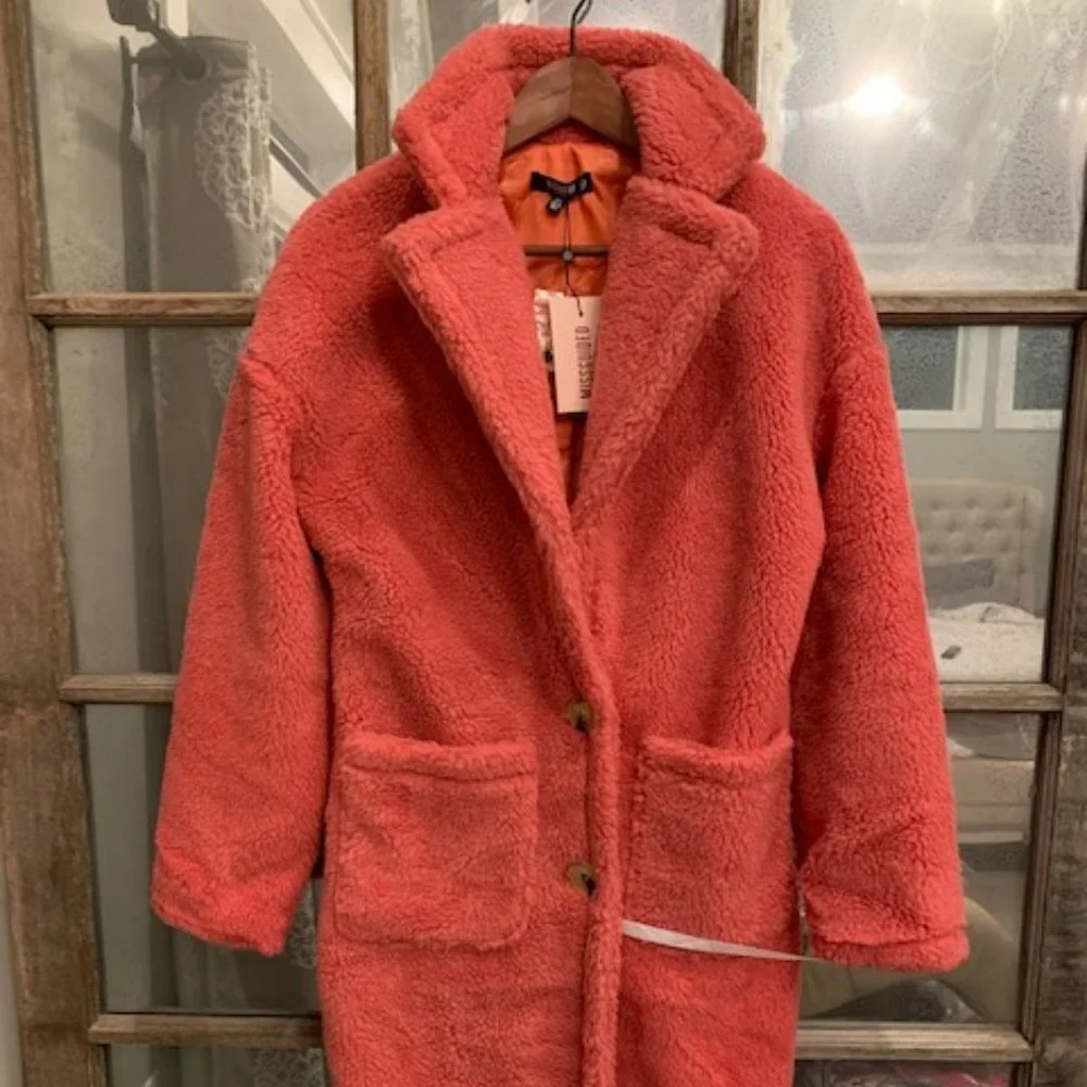 Missguided Rose Borg Teddy Patch Pocket Coat - Picture 5 of 6